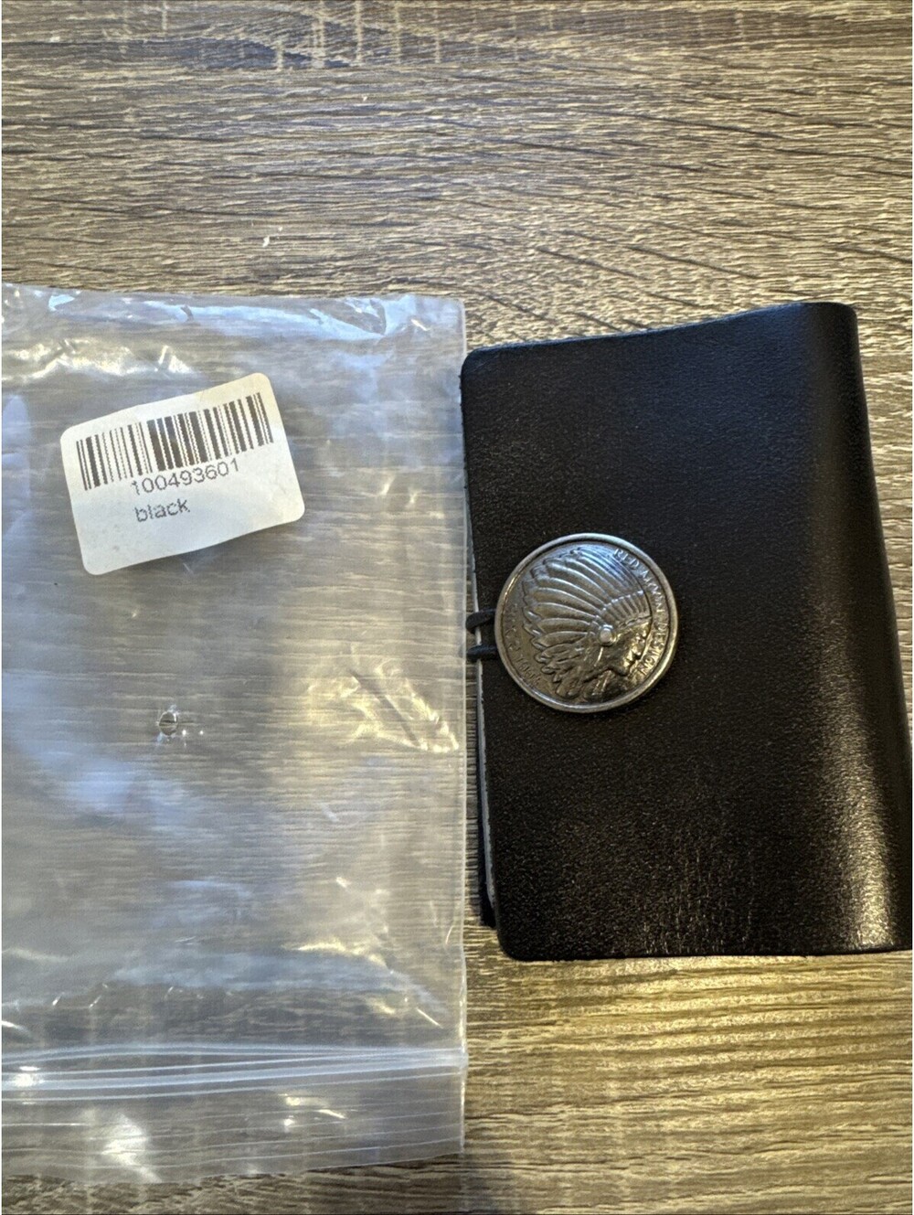 NEW Vintage Red Moon Design Black Leather Photo Wallet 20 Sleeves HTF